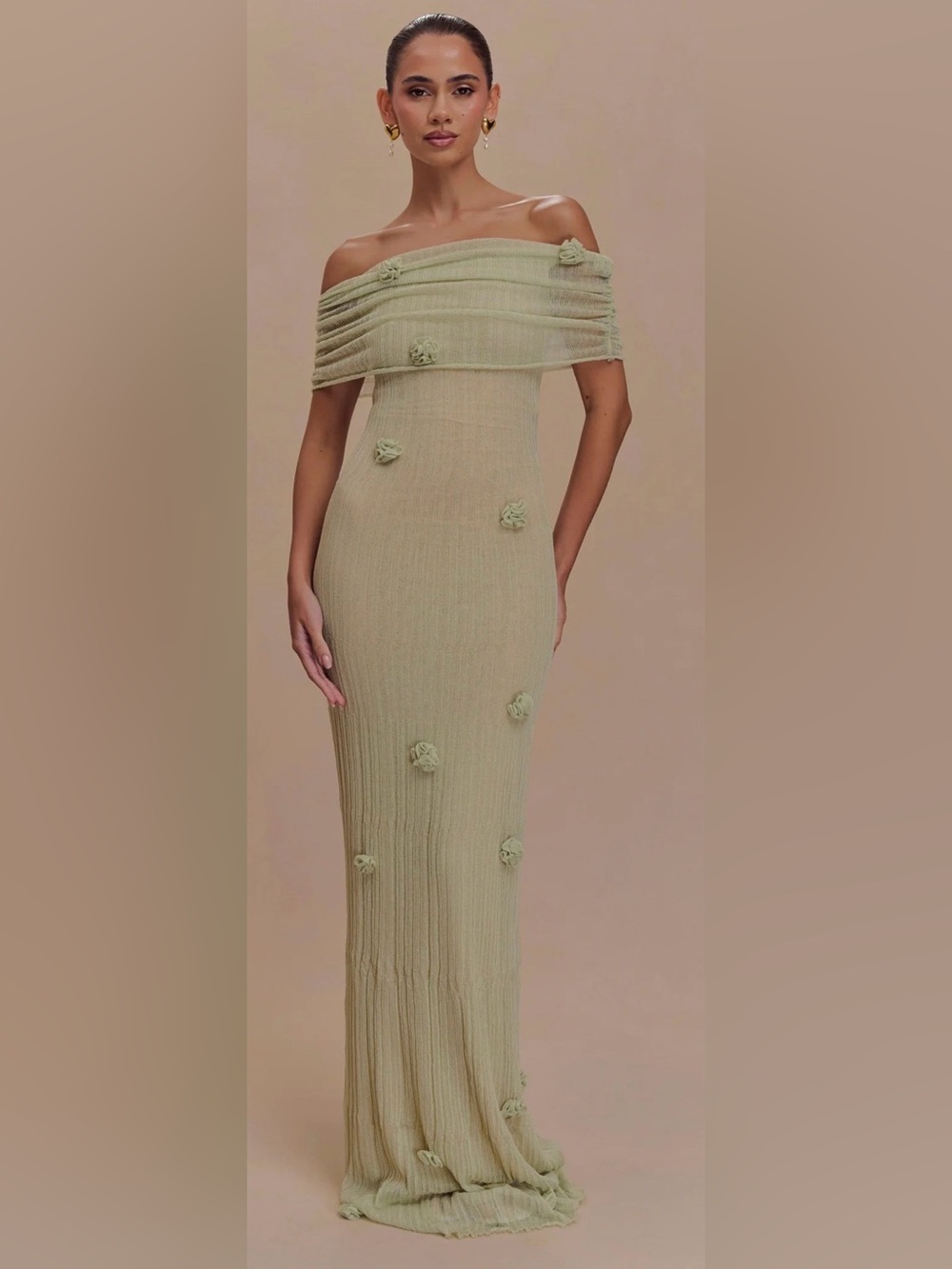 Meshki Brynn Orchid Knit Maxi Dress Pastel Green